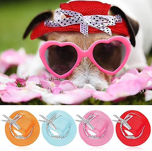 Ev Pet Supplies - 4 Pieces Dog Princess Hat Round Brim Pet Baseball Hat Dog Mesh Porous Cap with Ear Holes Pet Outdoor Sun Protection