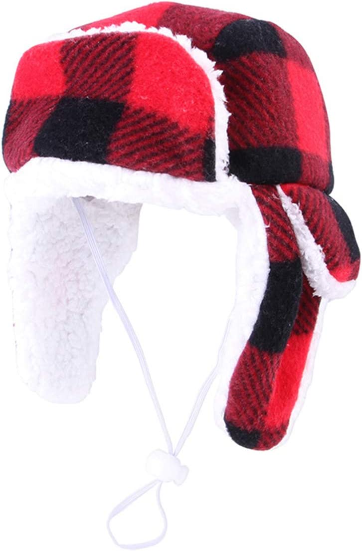 Ev Pet Supplies - Christmas Dog Hat with Earmuffs Winter Adjustable Pet Red Plaid Pet Cap