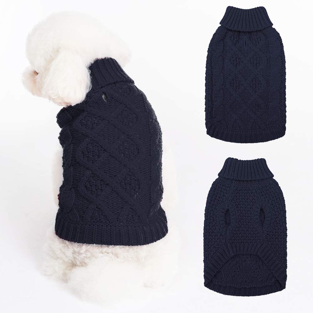 Ev Pet Supplies - Dog Apparel Turtleneck Dog Sweater - Winter Coat Knit Clothes with Leash Hole for Cold Weather