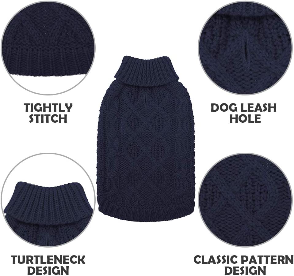 Ev Pet Supplies - Dog Apparel Turtleneck Dog Sweater - Winter Coat Knit Clothes with Leash Hole for Cold Weather