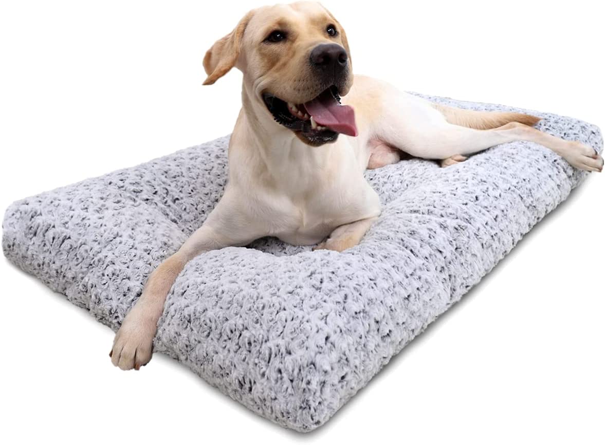 Ev Pet Supplies - Anti-Slip Pet Sleeping Mat Washable , Dog Bed Deluxe Plush Dog Crate Beds Fluffy Comfy Kennel Pad