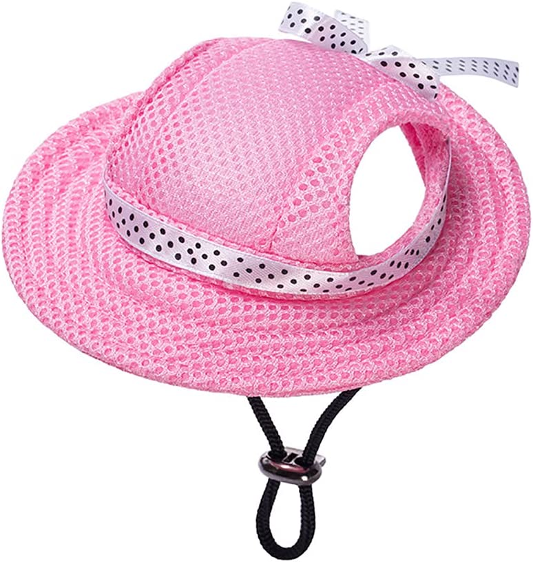 Ev Pet Supplies - Round Brim Princess Cap Visor Hat Pet Dog Mesh Porous Sun Cap with Ear Holes