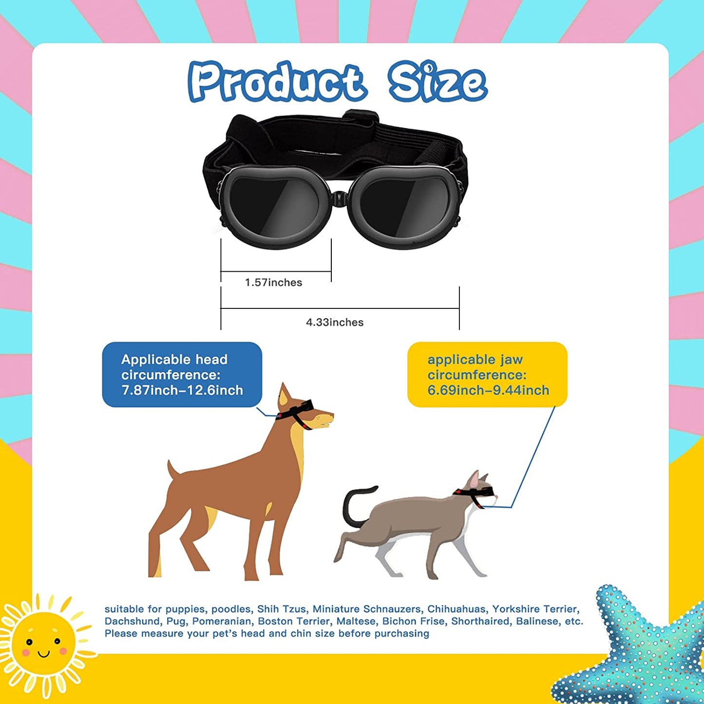 Ev Pet Supplies - UV Protection Goggles Goggles With Adjustable Straps, Frame With Breathing Holes And High Density Sponge