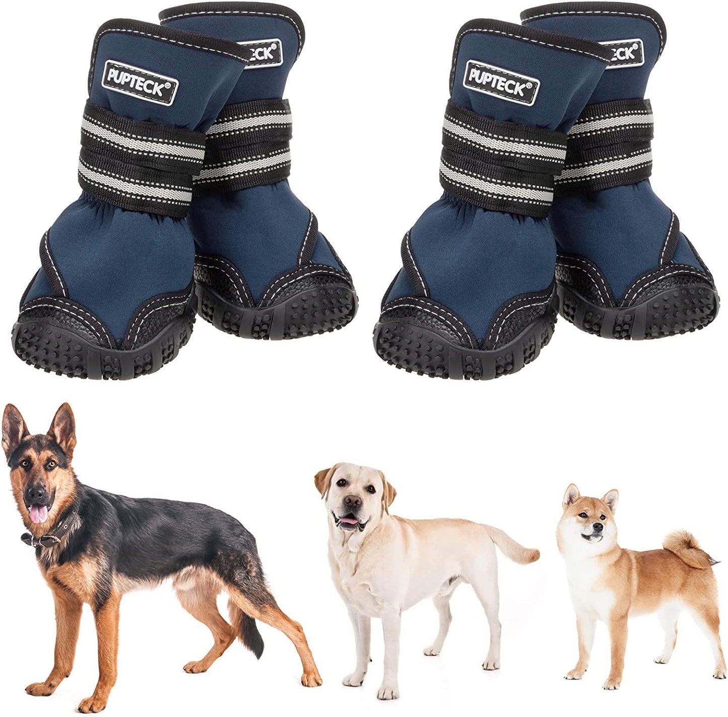 Ev Pet Supplies - Waterproof 2 Pairs Anti-Slip Paw Protector - Doggy Shoes with Reflective Straps