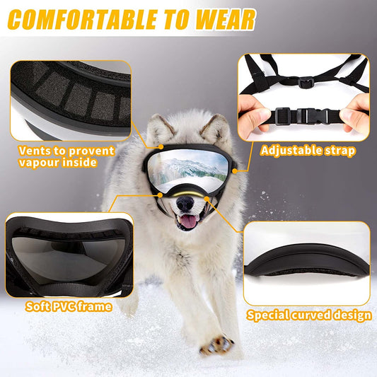 Ev Pet Supplies - Safety Sunglasses for Dogs with Adjustable Straps and Clear Curved Lenses for All-round Vision