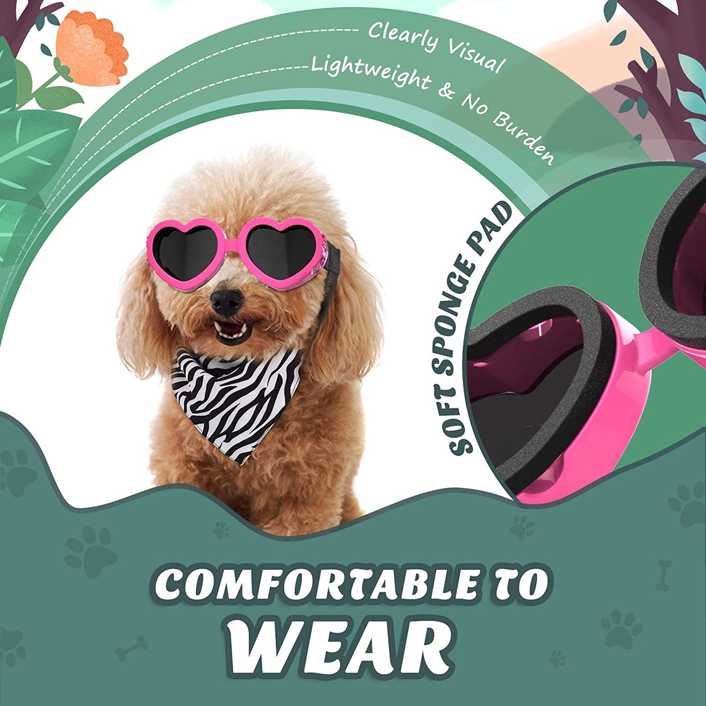 Ev Pet Supplies - UV Protection Goggles Eye Wear Protection with Adjustable Strap Doggy Heart Shape Anti-Fog Sunglasses