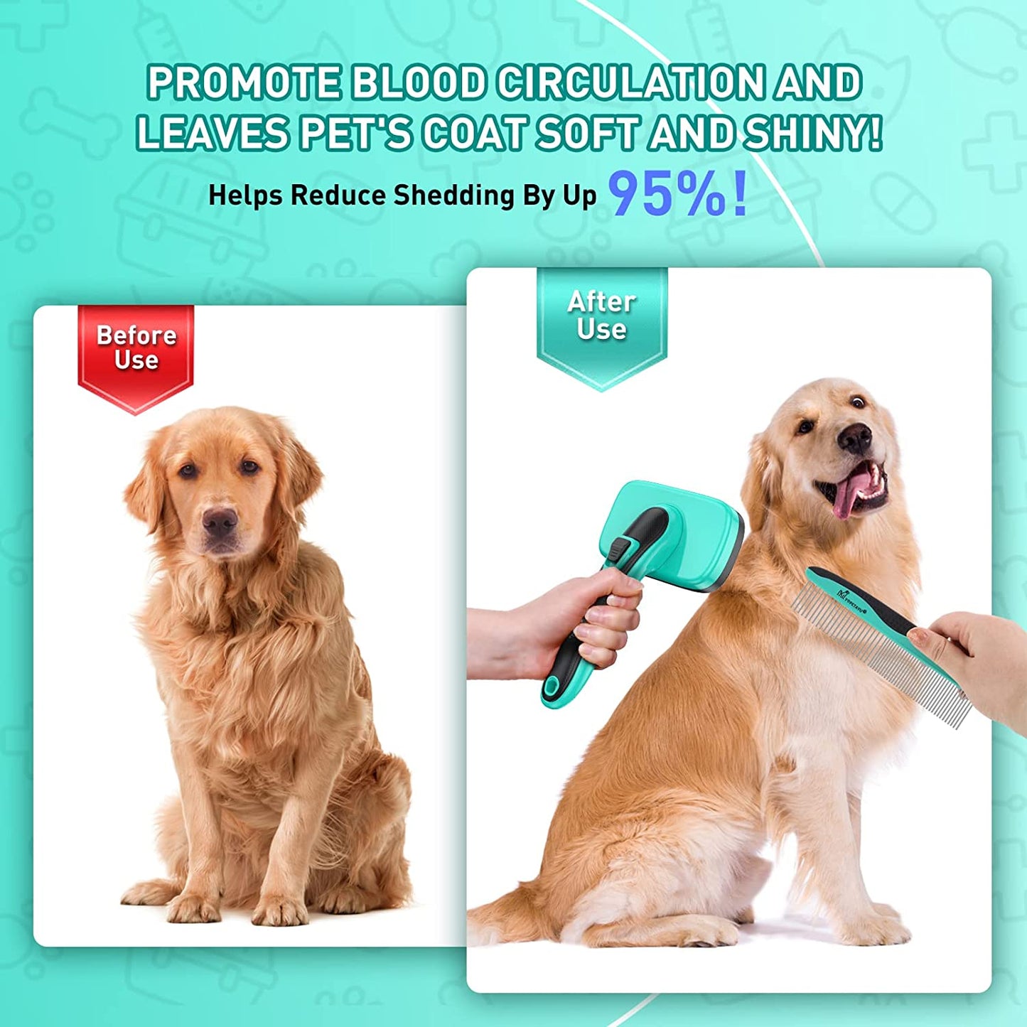 Ev Pet Supplies - Self-Cleaning Slicker Brush for Shedding & Grooming Long Short Haired