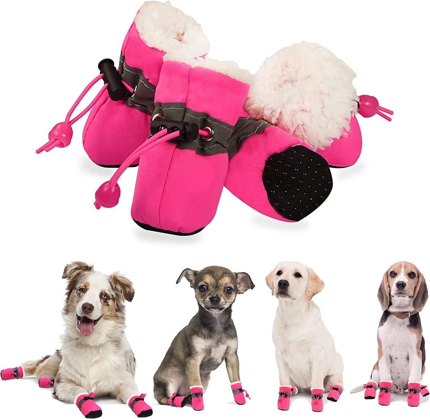 Ev Pet Supplies - Dog Boots & Paw Protectors, Fleece Warm Snow Booties for Puppy with Reflective Strip Anti-Slip Rubber Sole