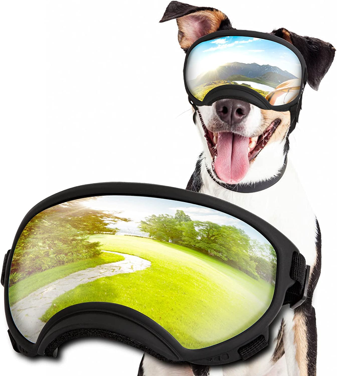 Ev Pet Supplies - Safety Sunglasses for Dogs with Adjustable Straps and Clear Curved Lenses for All-round Vision