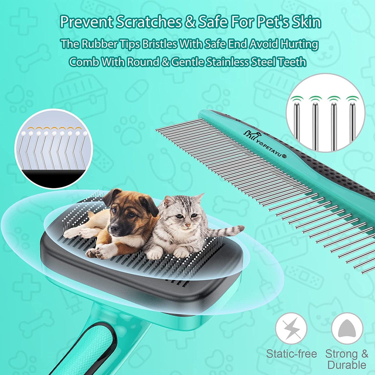 Ev Pet Supplies - Self-Cleaning Slicker Brush for Shedding & Grooming Long Short Haired