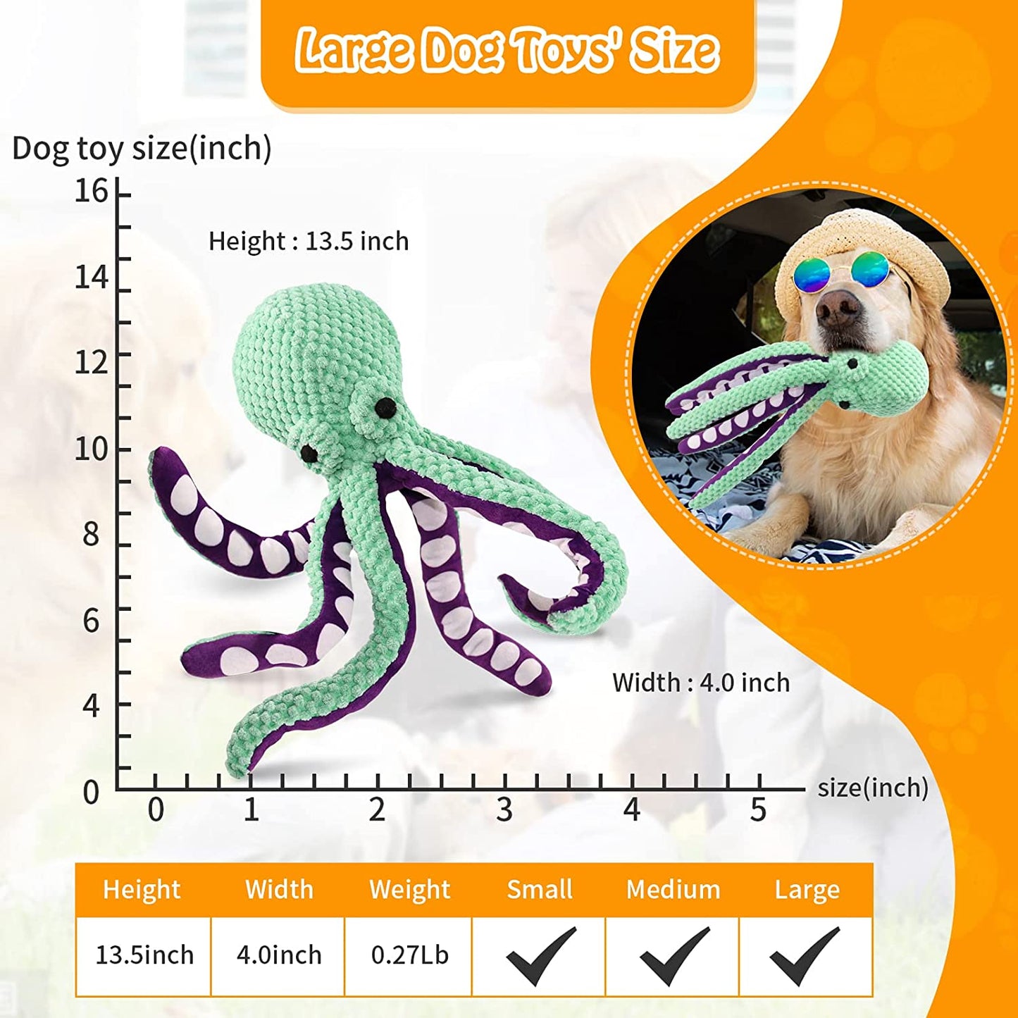 Ev Pet Supplies - Squeaky Dog Stuffed Octopus Toy for Chewing Purpose and Boredom