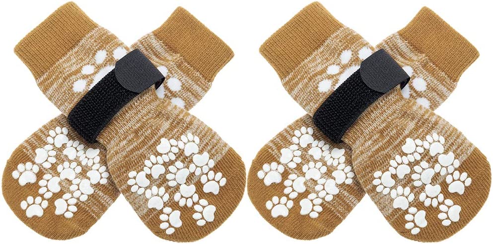 Ev Pet Supplies - Double Side Anti-Slip Dog Socks 2 Pairs - Adjustable Pet Paw Protector with Strap