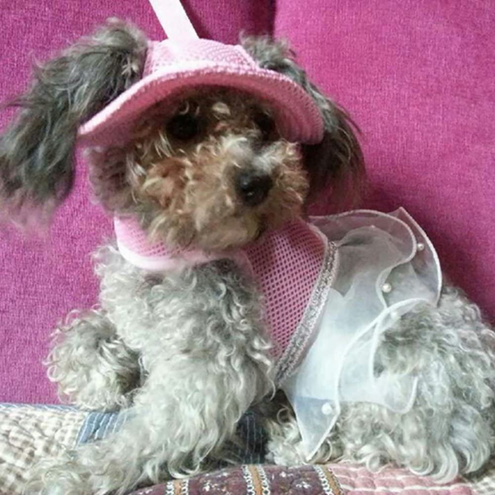 Ev Pet Supplies - Round Brim Princess Cap Visor Hat Pet Dog Mesh Porous Sun Cap with Ear Holes