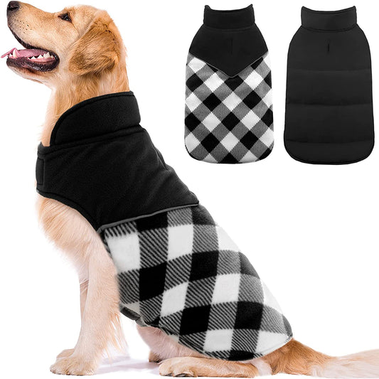 Ev Pet Supplies - Reflective Cold Weather Dog Jacket, Reversible British Style Plaid Dog Coat Warm Cotton Thickened Vest Windproof Outdoor Apparel