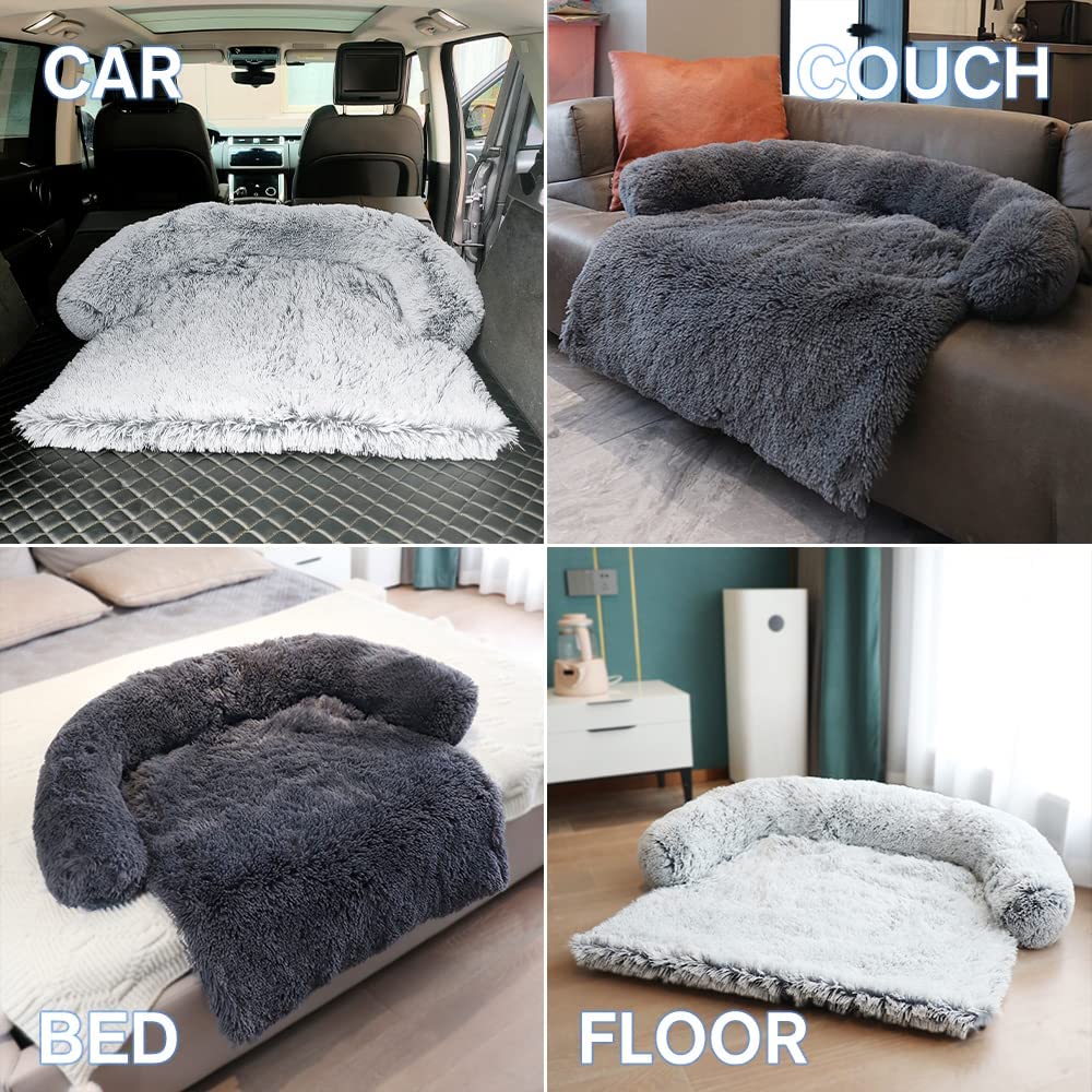 Ev Pet Supplies - Dog Calming Fluffy Plush Dog Mat for Furniture Protector with Removable Washable Cover