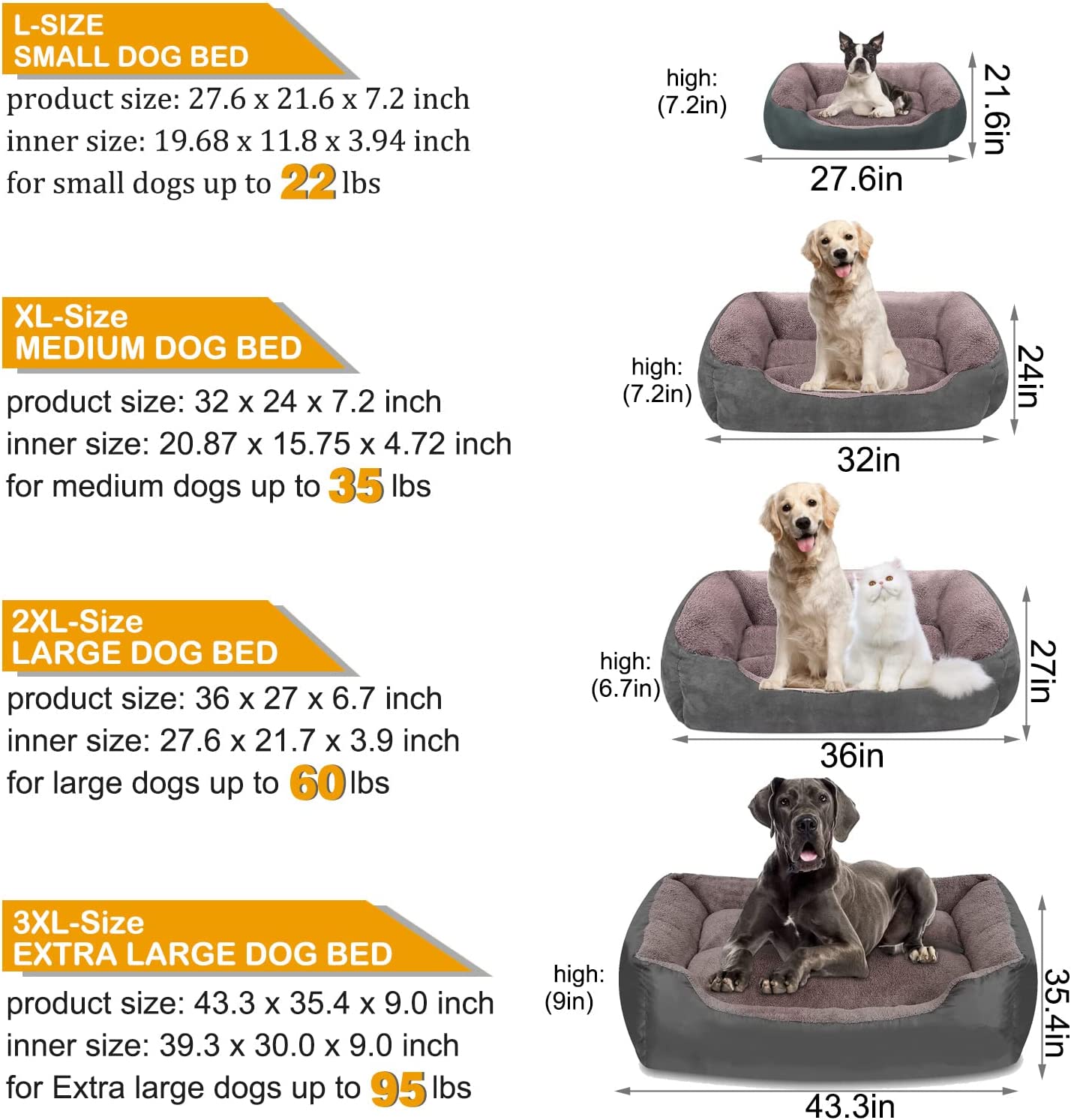 Ev Pet Supplies - Chew Proof Dog Bed Couch Sofa, Breathable Dog Bed Couch for Small Medium Large Dogs Cat