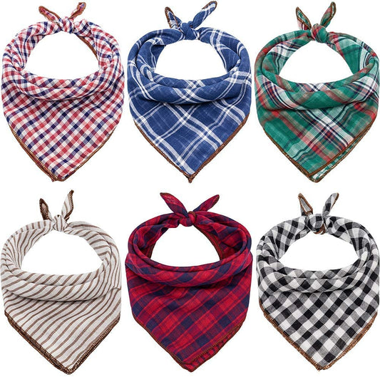 Ev Pet Supplies - 6PCS Birthday Gift Washable Green Black Brown Blue Red Square Plaid Printing Dog Bib