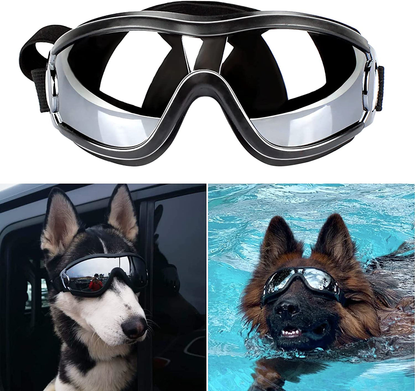 Ev Pet Supplies - Dog Goggles Adjustable Strap for Travel Skiing and Anti-Fog