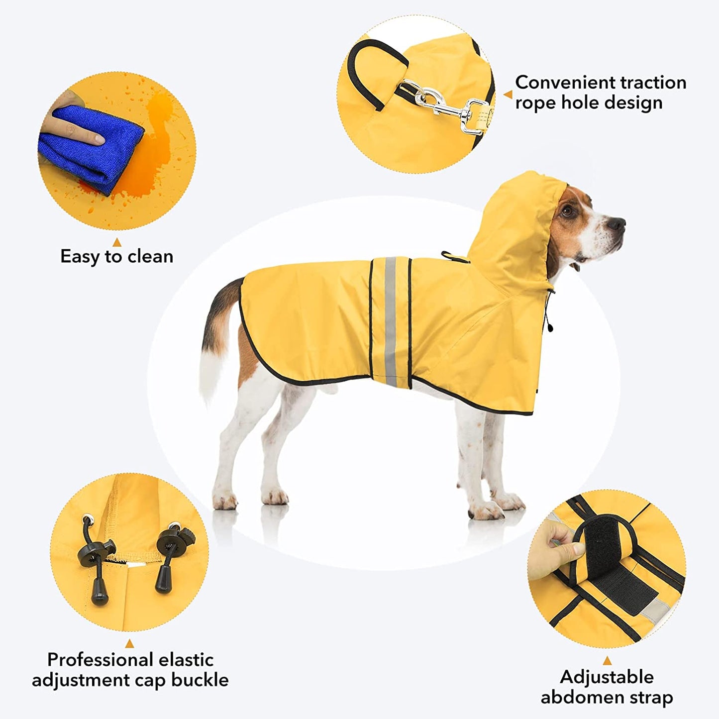 Ev Pet Supplies - Adjustable Raincoat for Dogs, Lightweight Hooded Dog Raincoats Poncho Slicker, Waterproof Rain Jacket