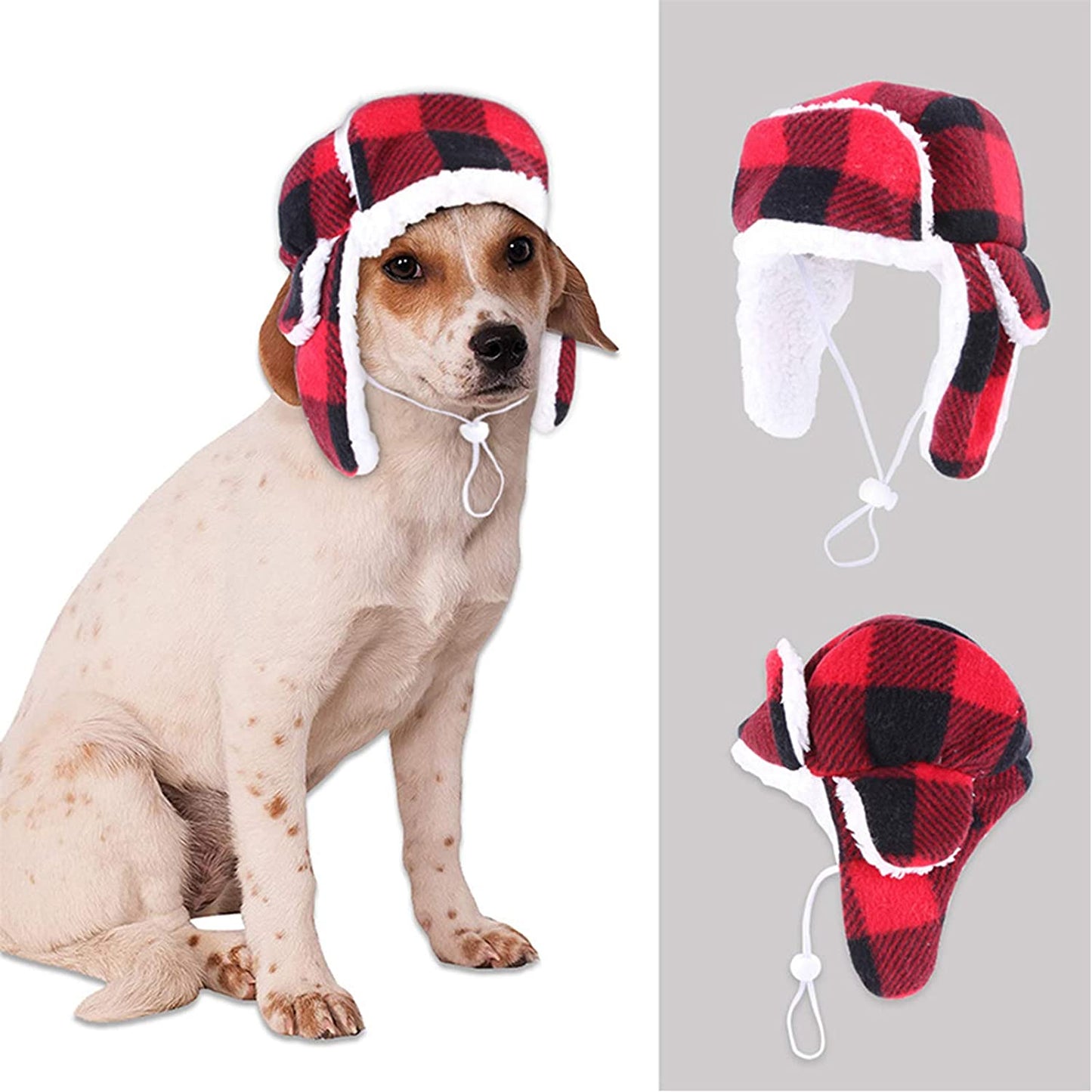 Ev Pet Supplies - Christmas Dog Hat with Earmuffs Winter Adjustable Pet Red Plaid Pet Cap