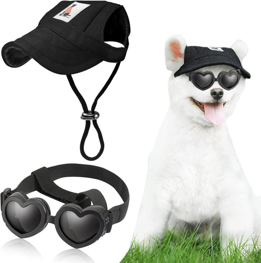 Ev Pet Supplies - Dog Hat Baseball Cap Sun Hat with Ear Holes and  Pet Dog Sunglasses Goggles Heart Shape