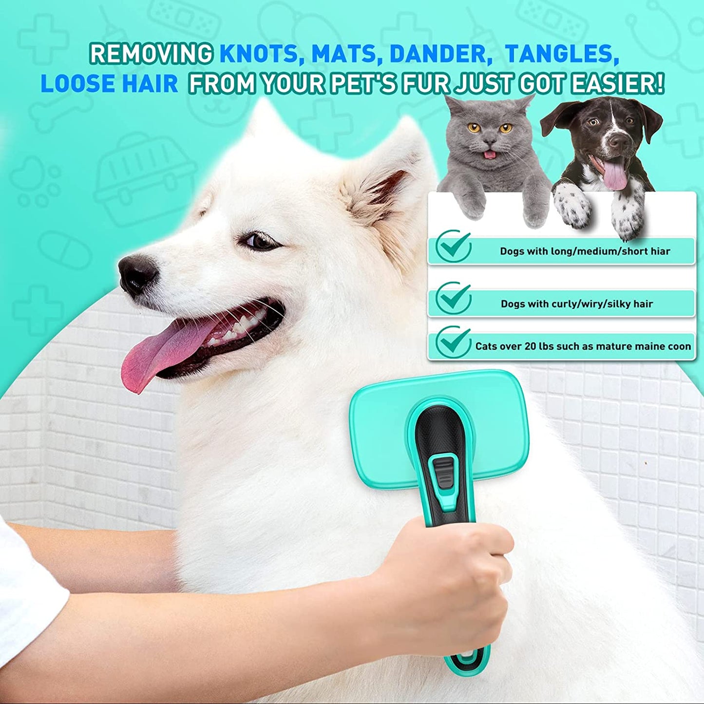 Ev Pet Supplies - Self-Cleaning Slicker Brush for Shedding & Grooming Long Short Haired