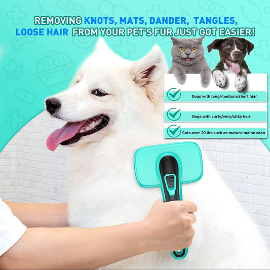 Ev Pet Supplies - Self-Cleaning Slicker Brush for Shedding & Grooming Long Short Haired