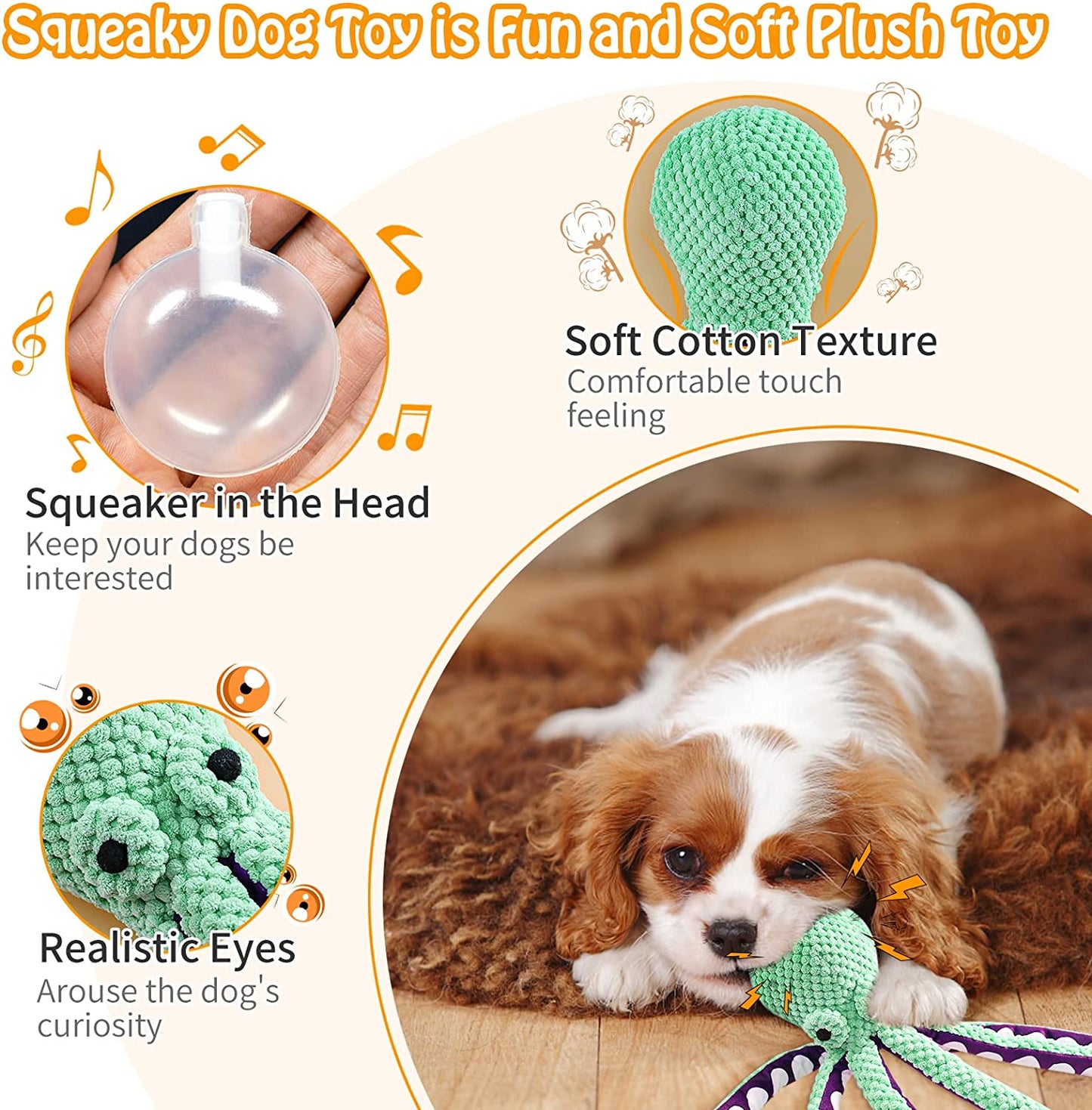 Ev Pet Supplies - Squeaky Dog Stuffed Octopus Toy for Chewing Purpose and Boredom