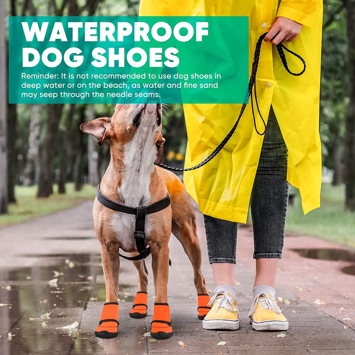 Ev Pet Supplies - Waterproof Dog Shoes Fluorescent Orange Dog Boots Adjustable Straps and Rugged Anti-Slip Sole Paw Protectors