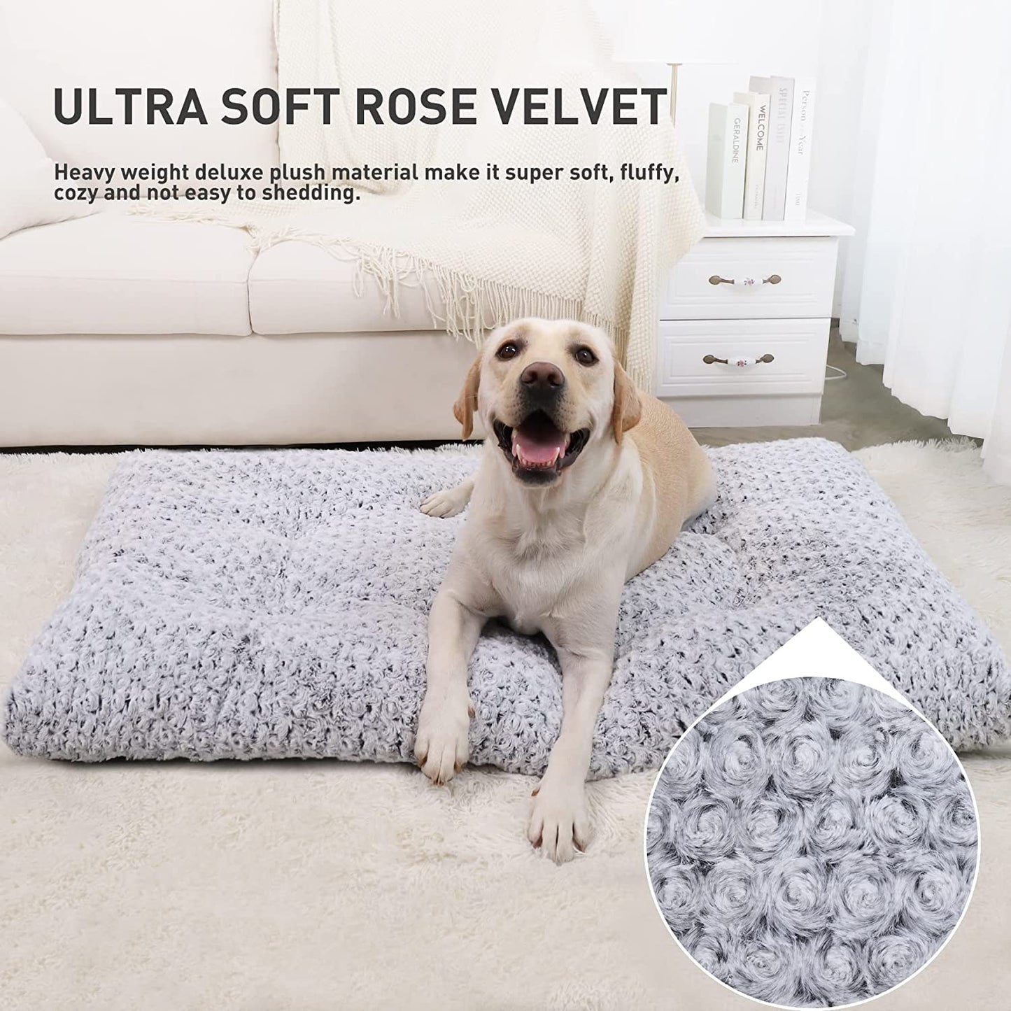 Ev Pet Supplies - Anti-Slip Pet Sleeping Mat Washable , Dog Bed Deluxe Plush Dog Crate Beds Fluffy Comfy Kennel Pad