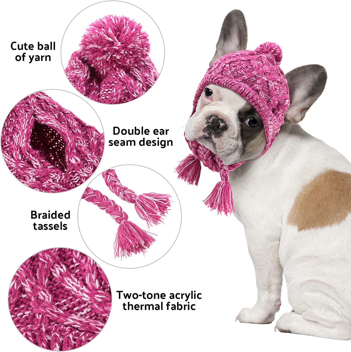 Ev Pet Supplies - 2 Pieces Warm Pom Hat Party Knit Dog Beanie Puppy Dog Cap with Ear Holes Pet Knitted Snood Headwear for Christmas