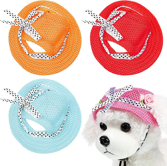 Ev Pet Supplies - 4 Pieces Dog Princess Hat Round Brim Pet Baseball Hat Dog Mesh Porous Cap with Ear Holes Pet Outdoor Sun Protection