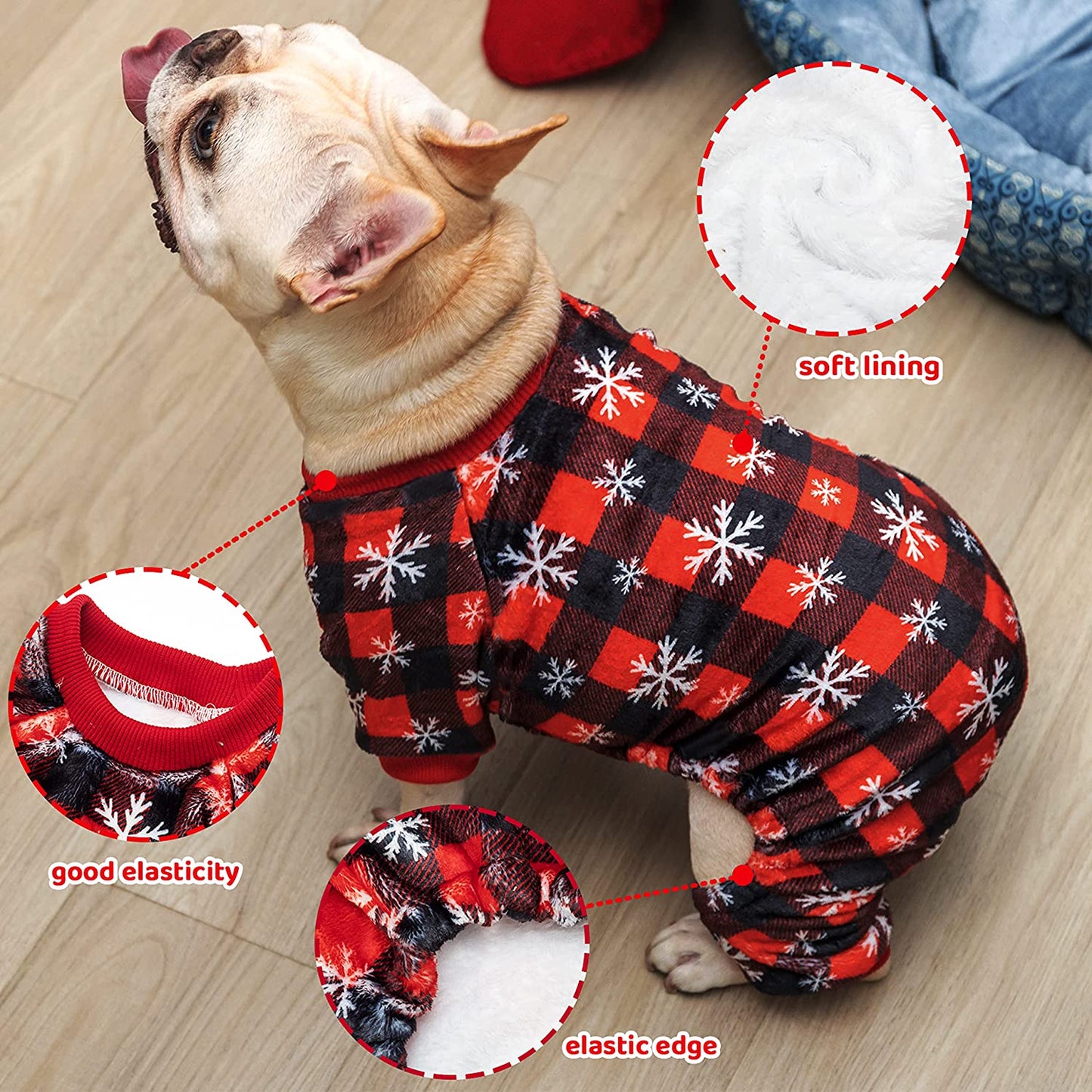 Ev Pet Supplies - Plaid Snowflake Pattern Cute Warm Dog Pet Apparel for Cold Weather